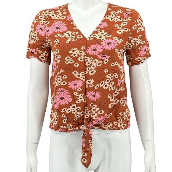 Madewell Tops - Madewell Top Womens XS Burnt Clay Novel Tie Front Hillside Daisies‎ Floral Boho